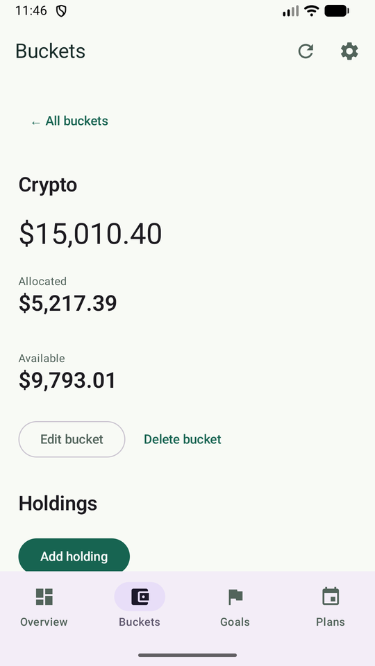 Bucket with a wallet holding